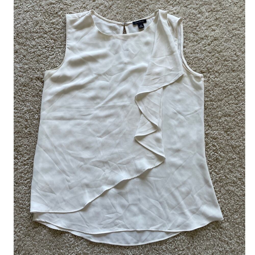 Ann Taylor Cream Ruffle Sleeveless Top XS